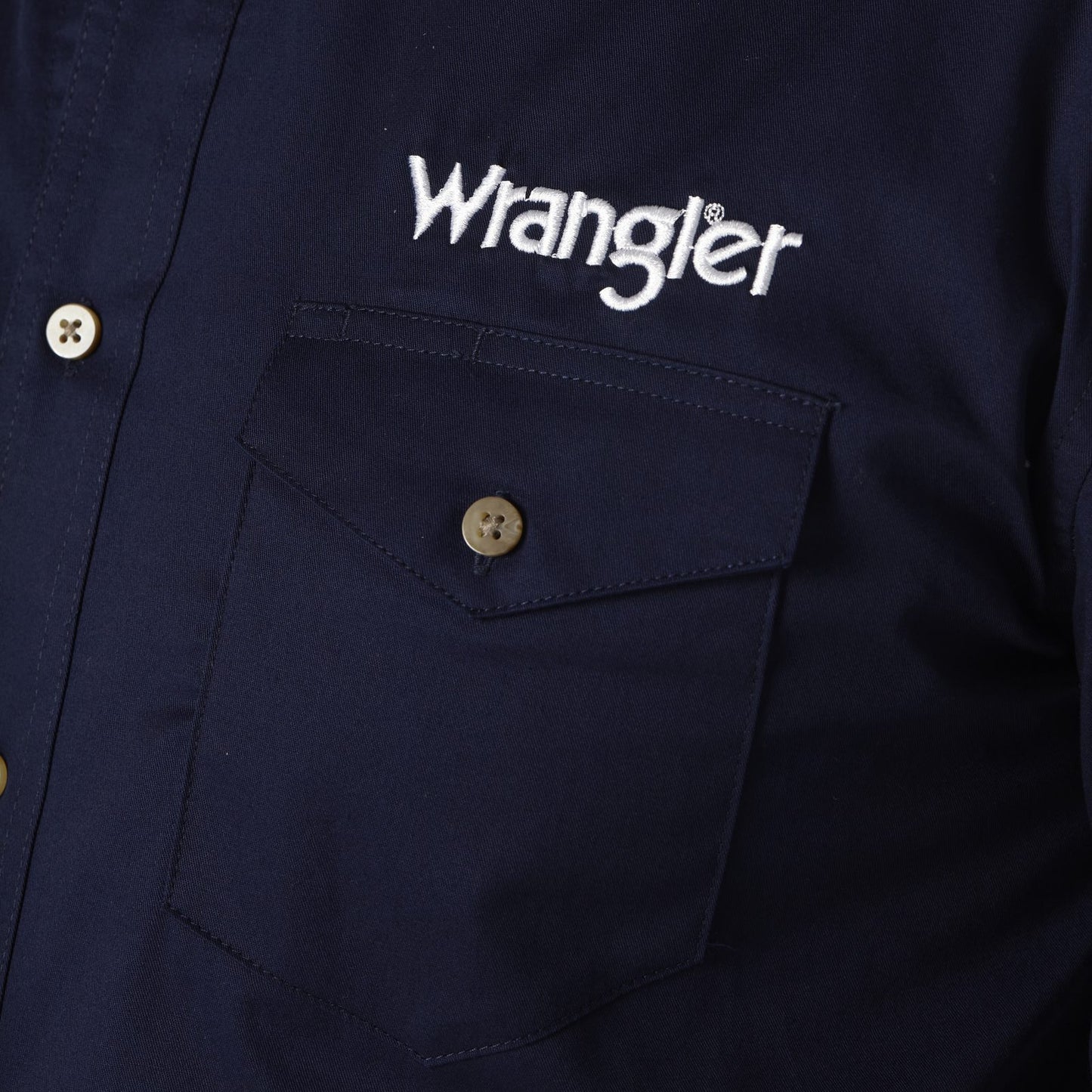 Wrangler Logo Navy Long Sleeve Button Down Shirt