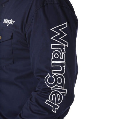 Wrangler Logo Navy Long Sleeve Button Down Shirt