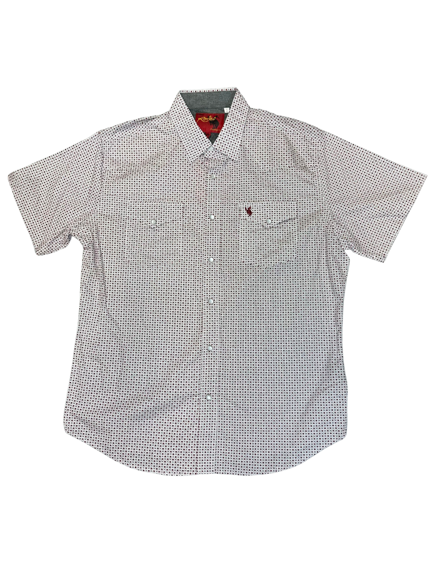Men's Rodeo White/Red Short Sleeve Button Down Shirt