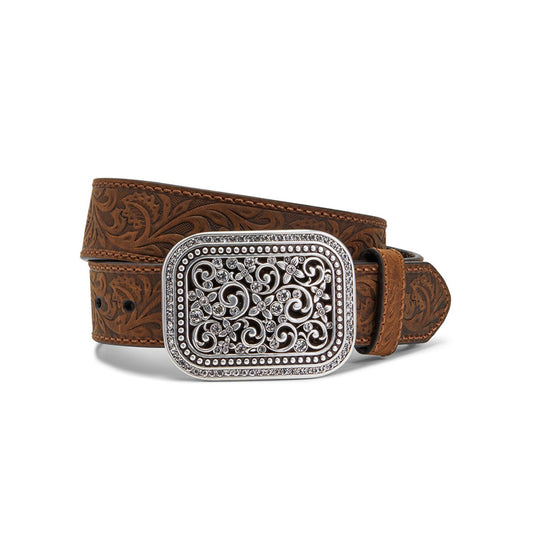 Ariat Brown Floral Embroidery Buckle Belt