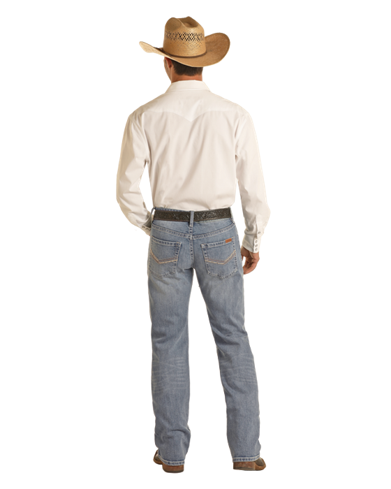 Rock & Roll Men's Vintage Regular Fit Stackable Light Blue Bootcut Jean