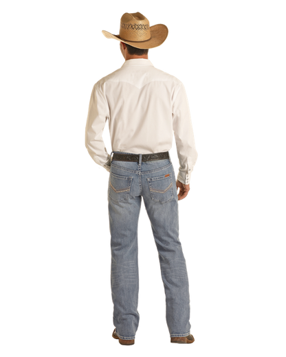 Rock & Roll Men's Vintage Regular Fit Stackable Light Blue Bootcut Jean