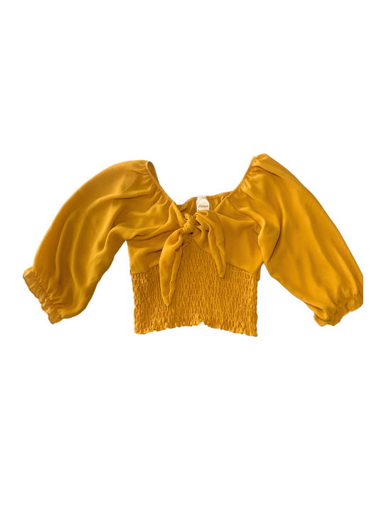 Women's Tie Front Scrunch Top - Yellow