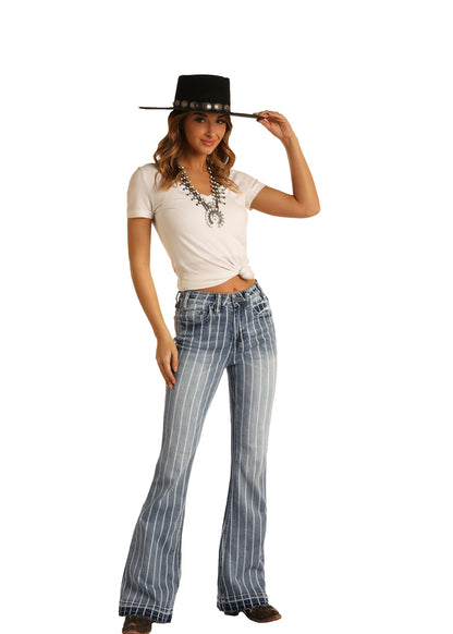 Rock & Roll Denim Extra Stretch High Rise Striped Trouser Jean