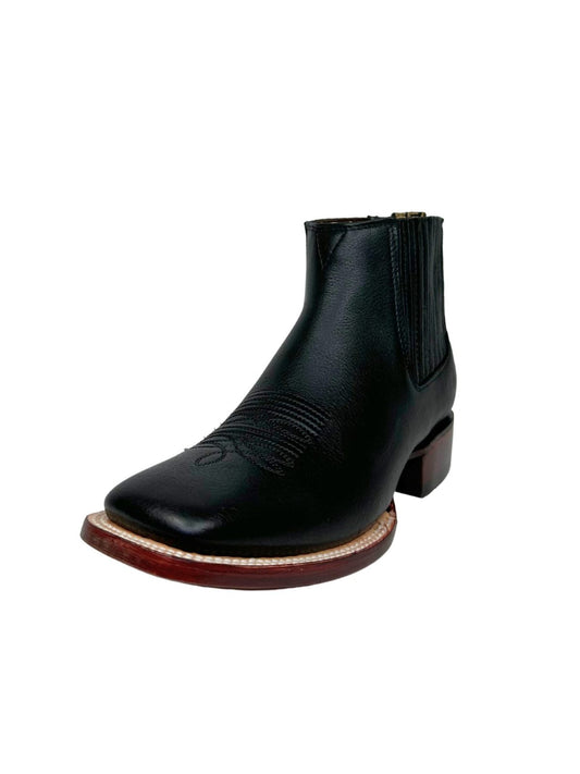 Wild West Men's Sqaure Toe Black Belmont Leather Short Boot