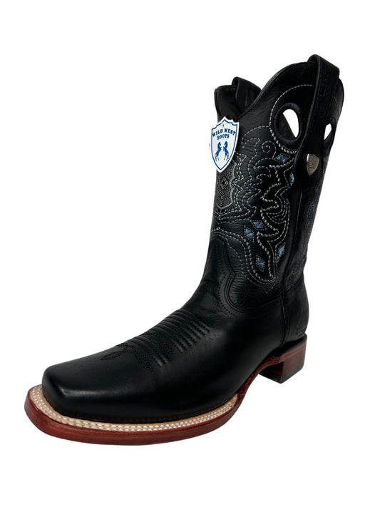 Wild West Men's Black Shine Rodeo Toe Leather Boot