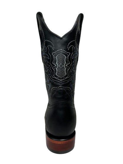 Wild West Men's Black Shine Rodeo Toe Leather Boot