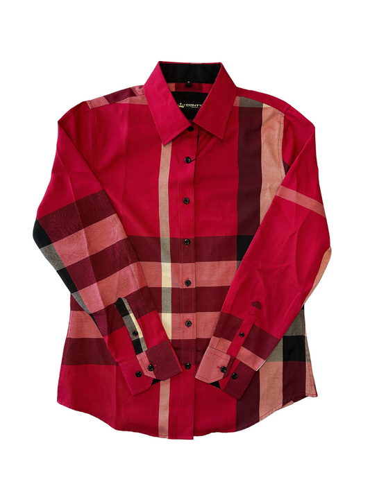 Women's Plaid Button Down Shirt - Red