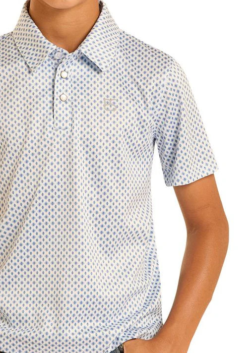 Panhandle Slim Boy's Geo Print Short Sleeve Polo - White/Blue