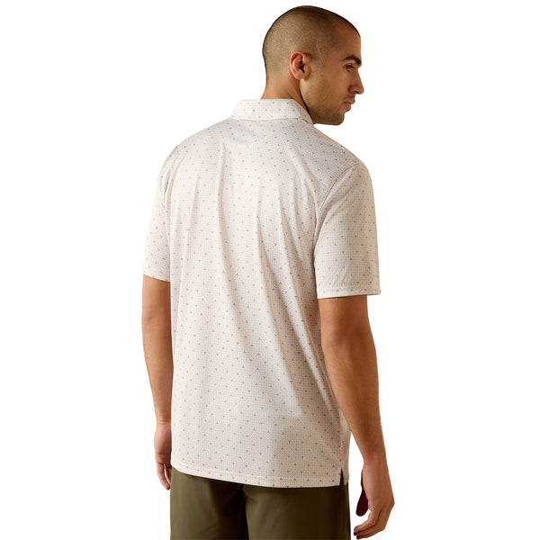 Ariat Men's All Over Steer Print Polo Short Sleeve Shirt - Tan
