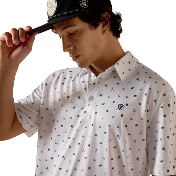 Ariat Men's All Over Western Toss Polo Short Sleeve Shirt - White