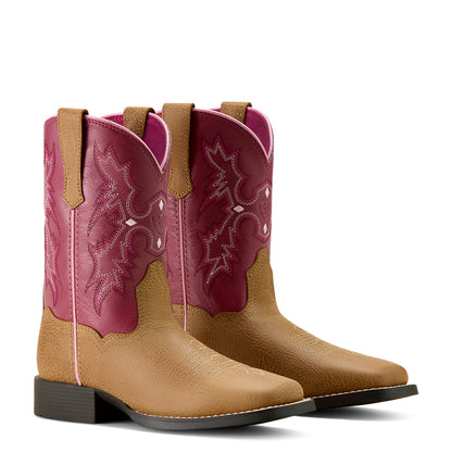 Ariat Kid's Tombstone Wide Square Toe Boot - Tan/Rose