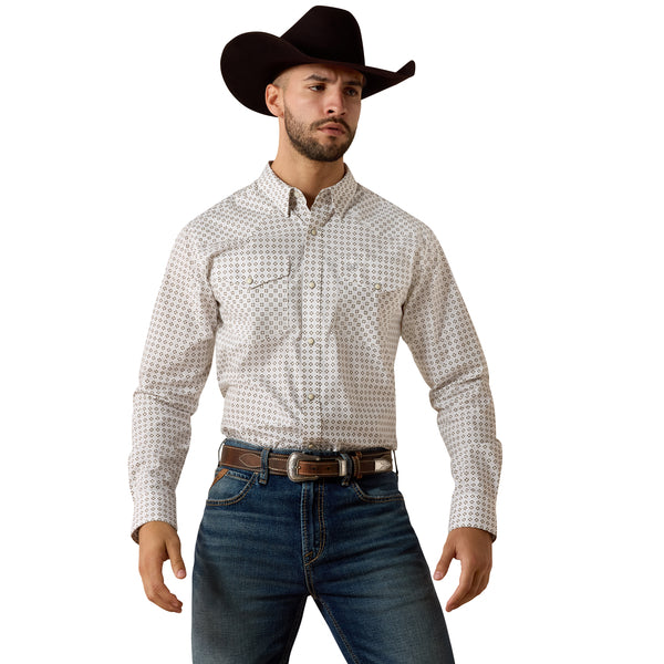 Ariat Men's Franz Fitted Long Sleeve Geo Print Shirt - White