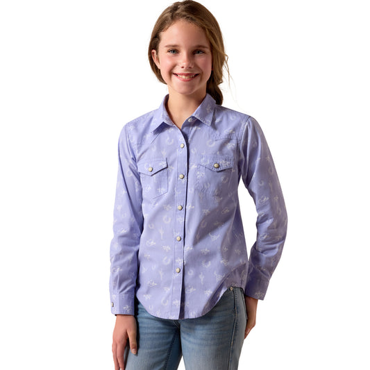 Ariat Girl's Lavender Motifs Button Down Shirt - Western Print