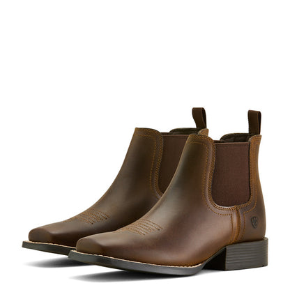 Ariat Kid's Distressed Brown Booker Chelsea Wide Square Toe Short Boot