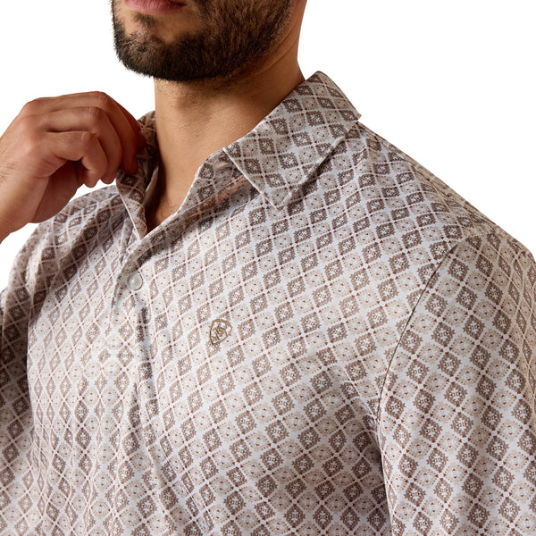 Ariat Men's All Over Southwest Polo Short Sleeve Shirt - Taupe