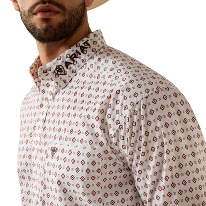 Ariat Men's Team Dallas Classic Fit  Long Sleeve Geo Print Shirt - White