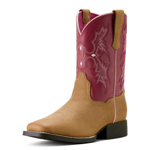 Ariat Kid's Tombstone Wide Square Toe Boot - Tan/Rose