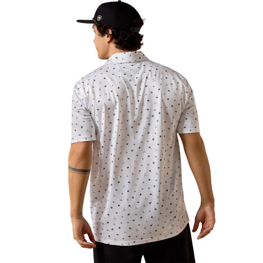 Ariat Men's All Over Western Toss Polo Short Sleeve Shirt - White