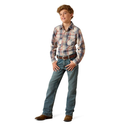 Ariat Boy's Retro Hawthorn Long Sleeve Button Down Shirt - Dawn Blue Plaid