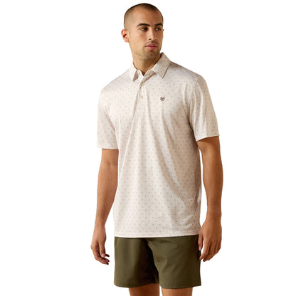 Ariat Men's All Over Steer Print Polo Short Sleeve Shirt - Tan
