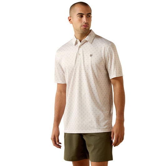 Ariat Men's All Over Steer Print Polo Short Sleeve Shirt - Tan
