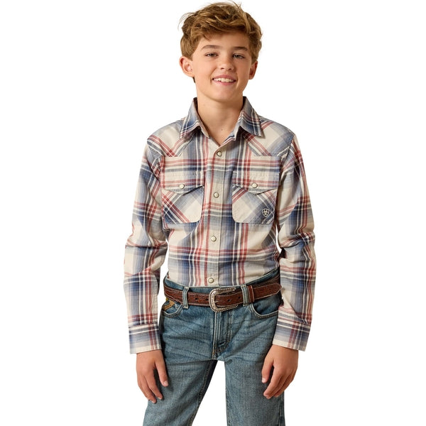 Ariat Boy's Retro Hawthorn Long Sleeve Button Down Shirt - Dawn Blue Plaid