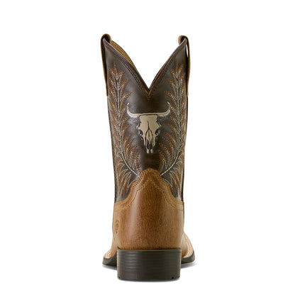 Ariat Kid's Brown Stampede Steer Skull Wide Square Toe Boot