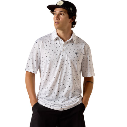 Ariat Men's All Over Western Toss Polo Short Sleeve Shirt - White