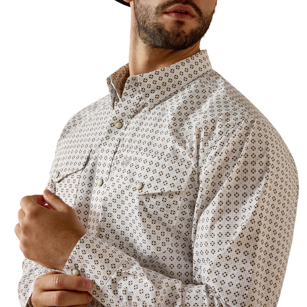 Ariat Men's Franz Fitted Long Sleeve Geo Print Shirt - White