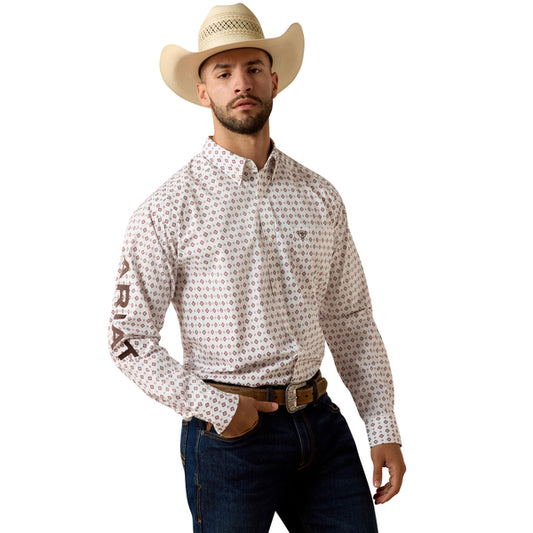 Ariat Men's Team Dallas Classic Fit  Long Sleeve Geo Print Shirt - White