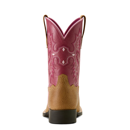 Ariat Kid's Tombstone Wide Square Toe Boot - Tan/Rose