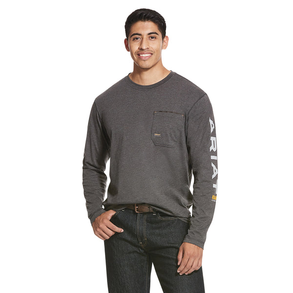 Ariat Men’s Rebar Workman Long Sleeve Logo Charcoal Heather T-Shirt