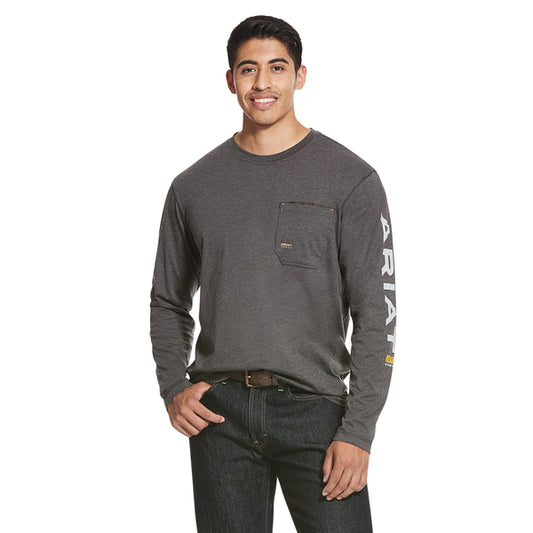 Ariat Men’s Rebar Workman Long Sleeve Logo Charcoal Heather T-Shirt