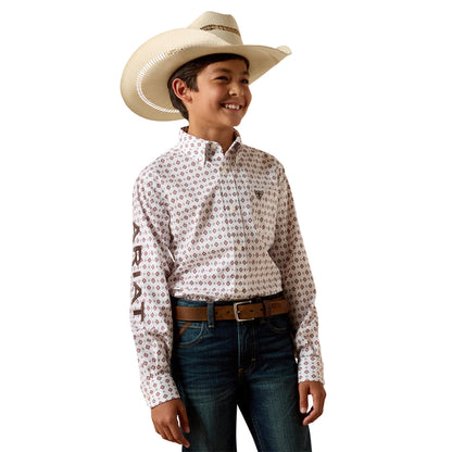 Ariat Boy's Team Dallas Long Sleeve Geo Print - White