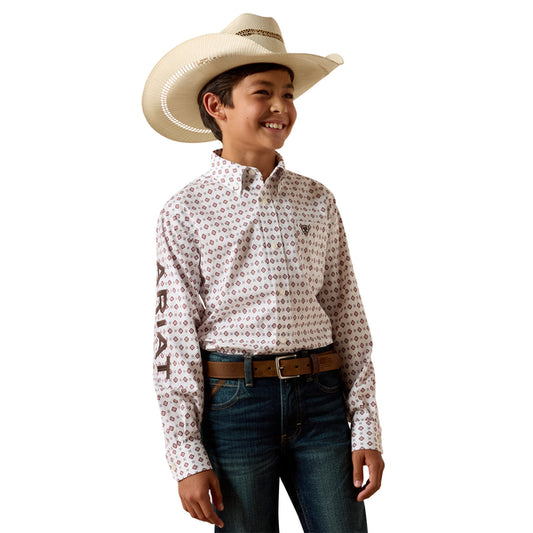 Ariat Boy's Team Dallas Long Sleeve Geo Print - White