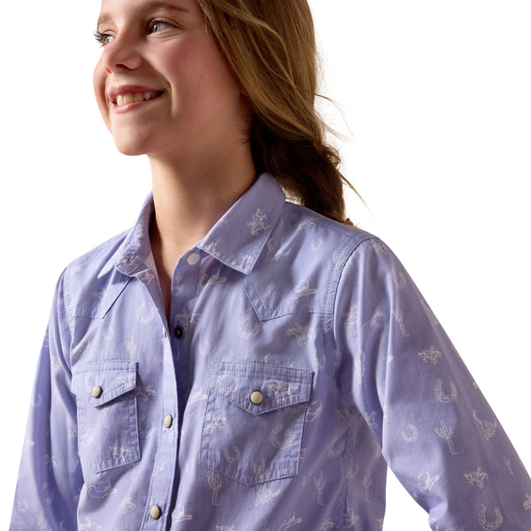 Ariat Girl's Motifs Western Print Button Down Shirt - Lavender
