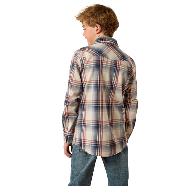 Ariat Boy's Retro Hawthorn Long Sleeve Button Down Shirt - Dawn Blue Plaid