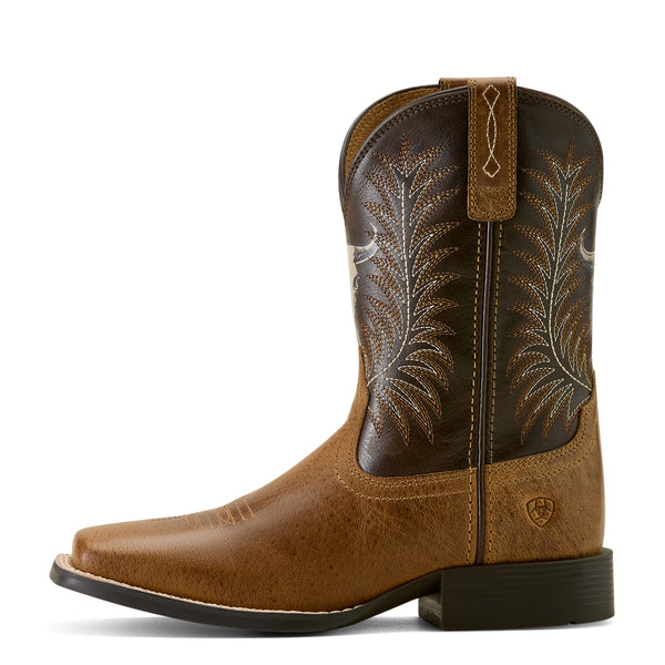 Ariat Kid's Brown Stampede Steer Skull Wide Square Toe Boot