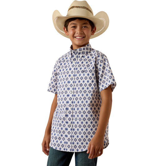 Ariat Boys Baxter Southwest Print Short Sleeve - White