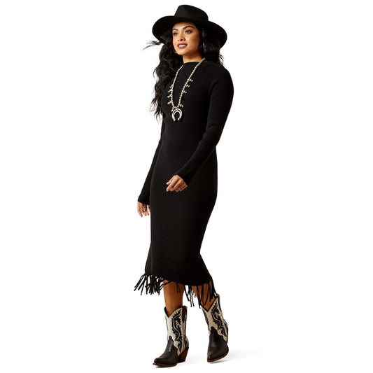 Ariat Alicia Sweater Dress Fringe Long Sleeve Black Dress