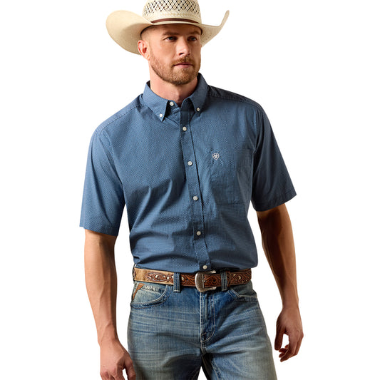 Ariat Men's Storm Classic Fit Mini Geo Short Sleeve Shirt - Dark Blue
