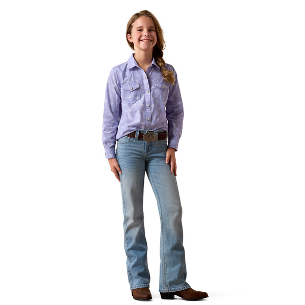 Ariat Girl's Motifs Western Print Button Down Shirt - Lavender