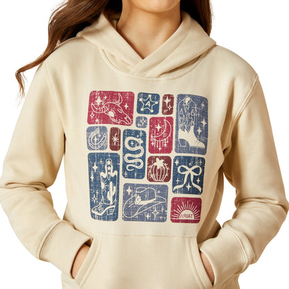 Kid's Ariat Western Blocks Oyster Grey Hoodie