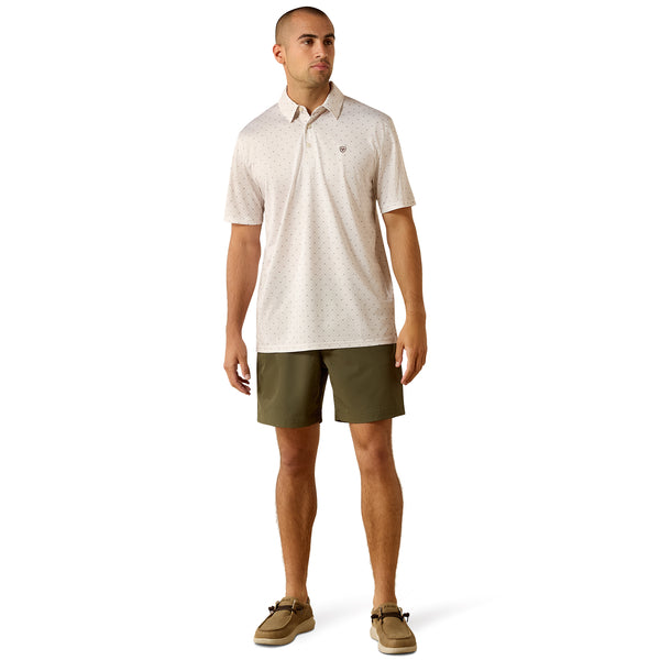 Ariat Men's All Over Steer Print Polo Short Sleeve Shirt - Tan