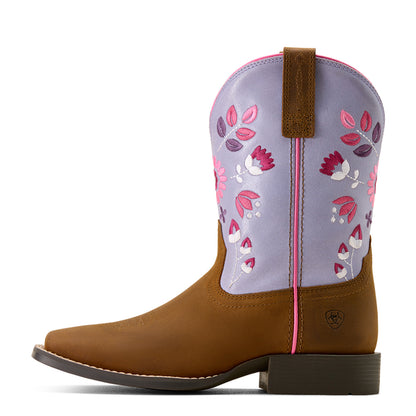Ariat Kid's Wild Bloom Mystic Lavender Wide Square Toe Boot - Brown