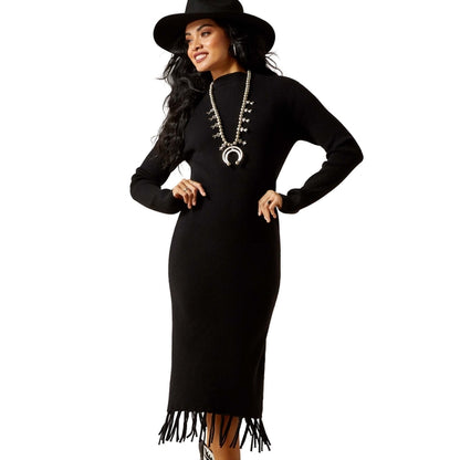 Ariat Alicia Sweater Dress Fringe Long Sleeve Black Dress