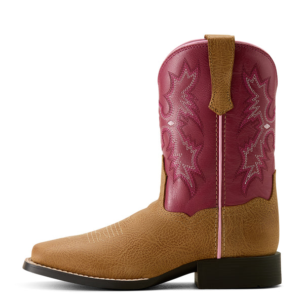Ariat Kid's Tombstone Wide Square Toe Boot - Tan/Rose