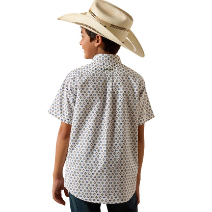 Ariat Boy's Seton Southwest Motif Print Short Sleeve - White