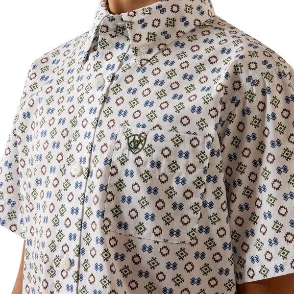 Ariat Boy's Seton Southwest Motif Print Short Sleeve - White